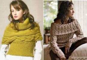 Suéteres femininos tricotados com tranças: padrões e descrição do trabalho